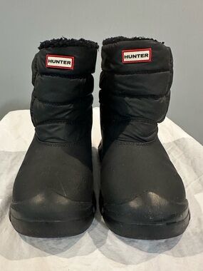 Hunter Kids Black Winter Snow Boots with Fleece Cuff